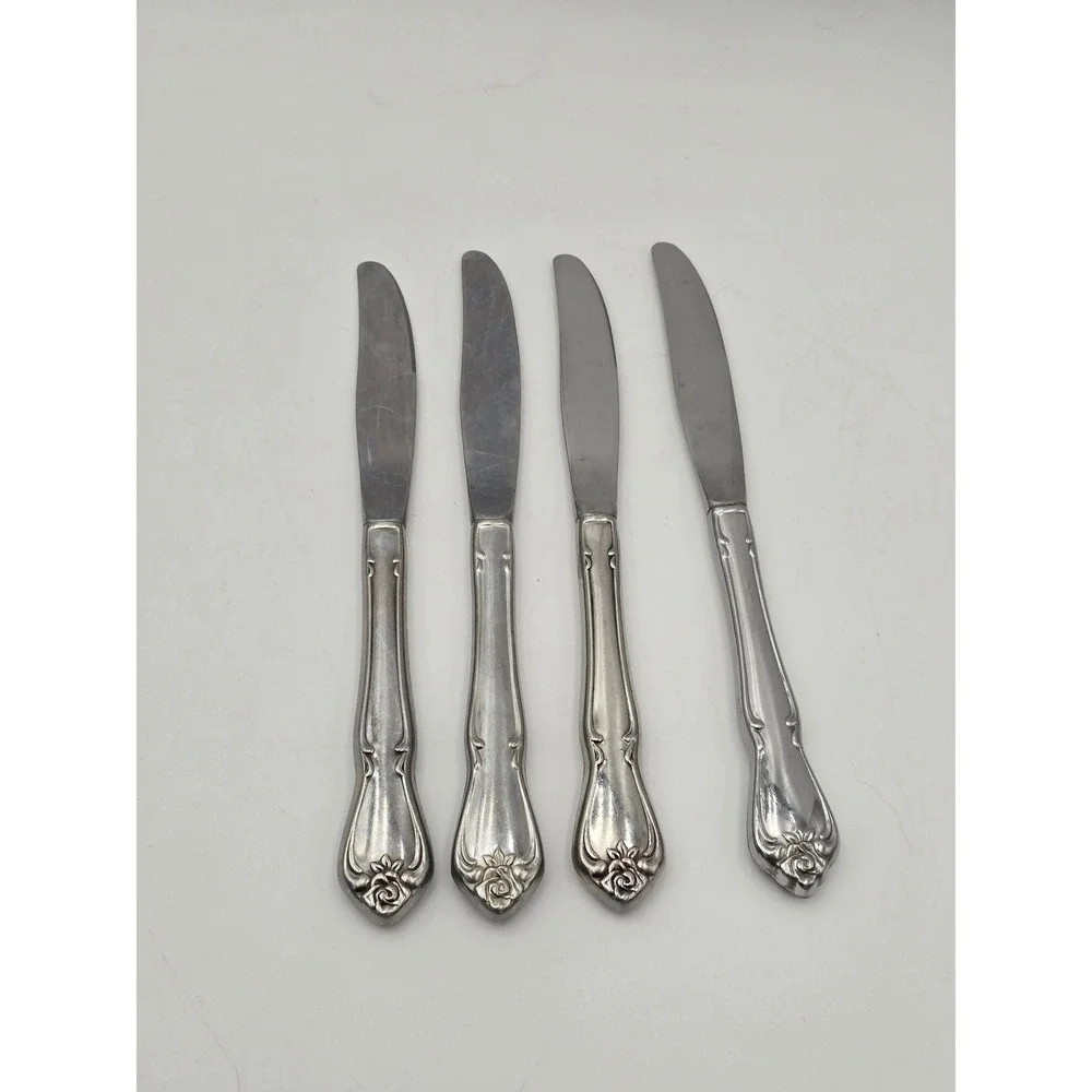 Oneida True Rose Arbor Rose dinner knives Set of 4 Rogers vintage flatware